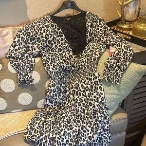 Vince Camuto Black, Gray, and Ivory Animal Print Dress